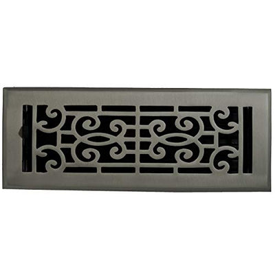 4 x 12 Cast Brass Baroque Vent Cover - Brushed Nickel (Overall: 5.25 x 13.5)