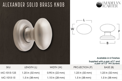 Alexander Solid Brass Cabinet Knob - 1.25 Inch