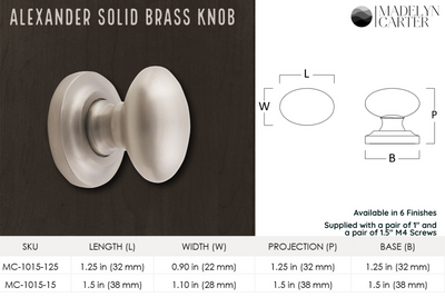 Alexander Solid Brass Cabinet Knob - 1.5 Inch