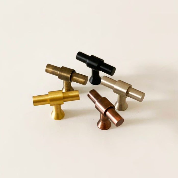 Fingertip Design Satin Brass Knurled 128mm CTC Cabinet T-Bar Pull, FTD700BSB