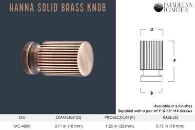 Hanna Solid Brass Cabinet Knob