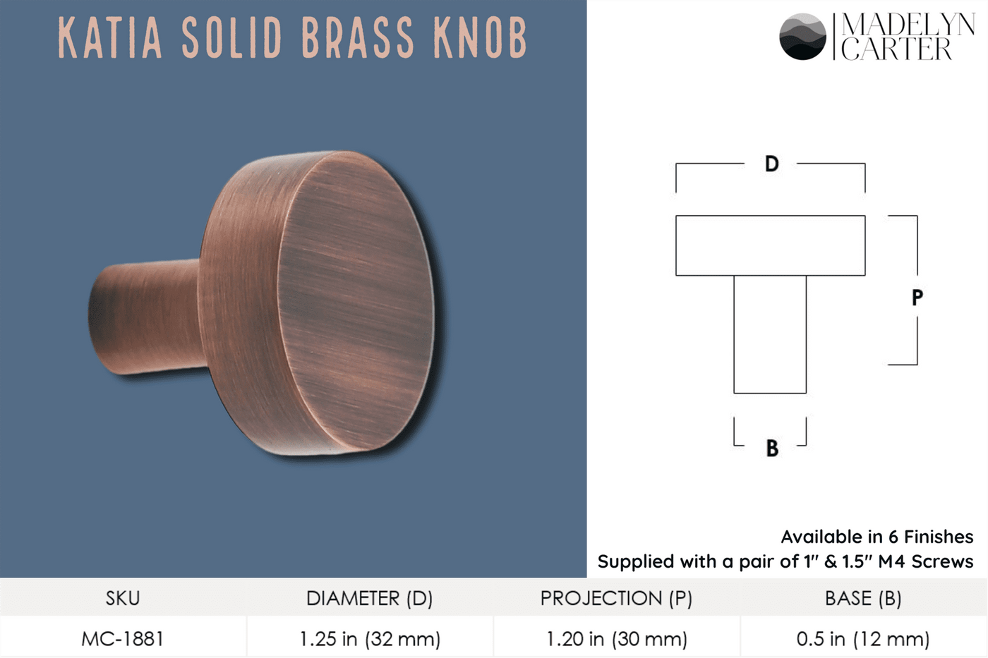 Frederick Solid Brass Cabinet Knob - 1.5 Inch – Madelyn Carter