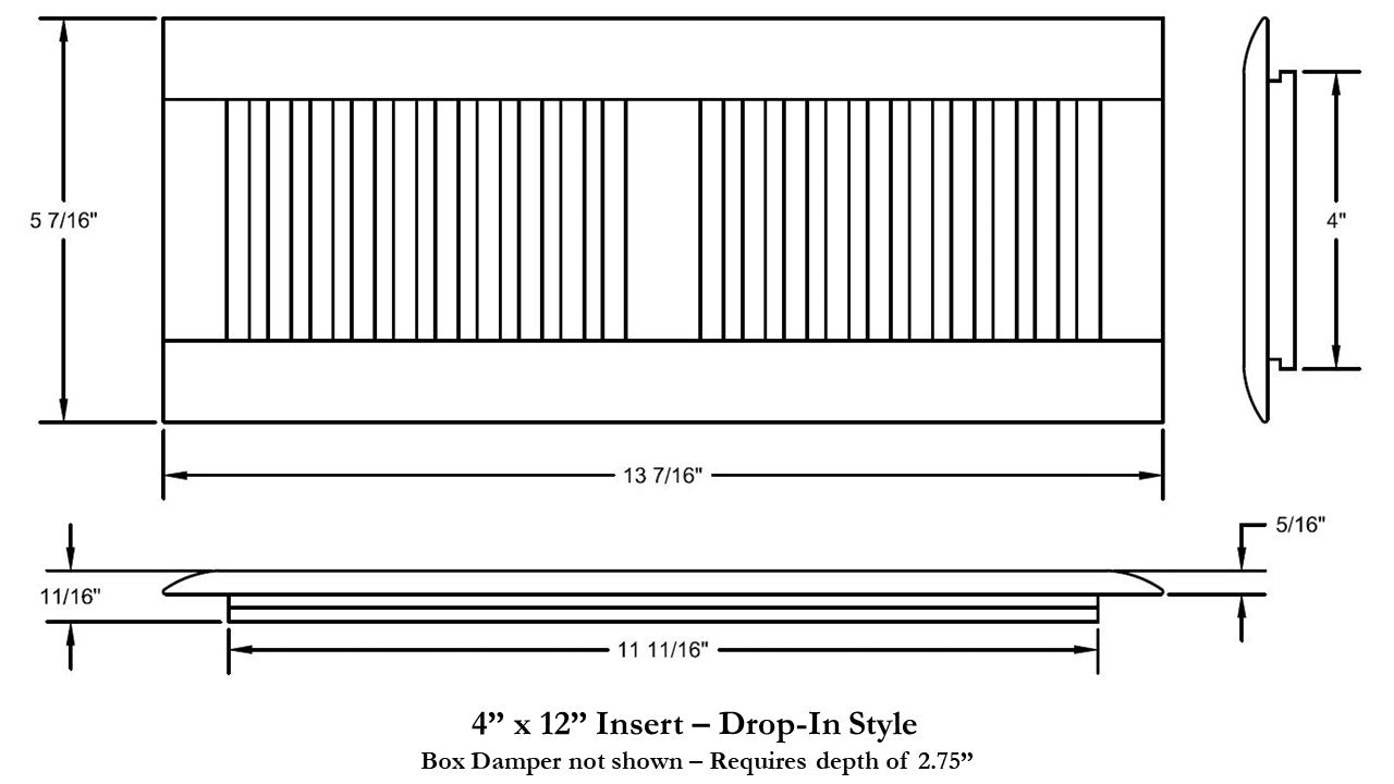 4" x 12" Red Oak Wood Register - Drop In Style (Unfinished)