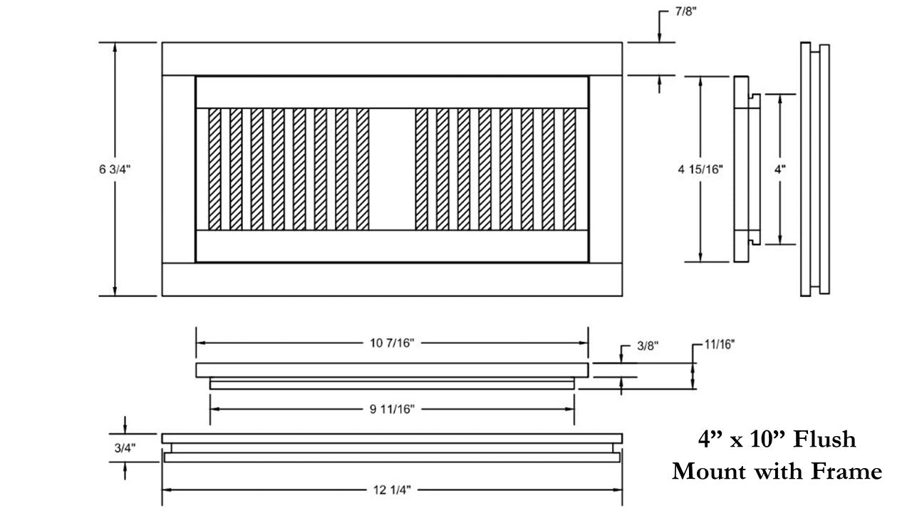 4" x 10" Red Oak Wood Register - Flush with Frame (Unfinished)