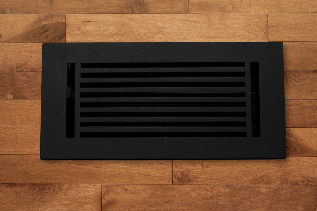 Madelyn Carter 4" X 12" Cast Aluminum Linear Vent Cover – Antique Brass, Adjustable Dampers, Floor/Wall Mount